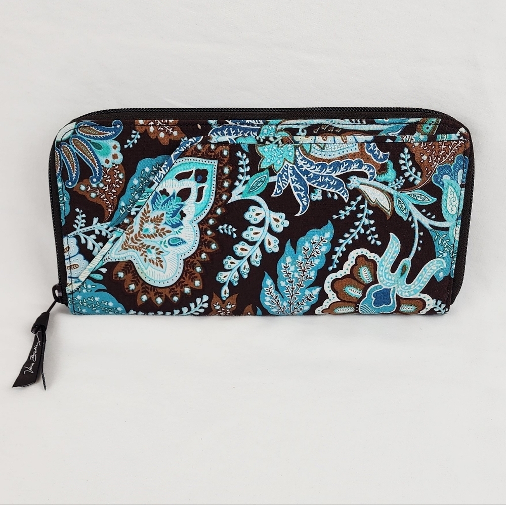 Vera Bradley Women's Brown and Blue Paisley Wallet - Picture 2 of 11